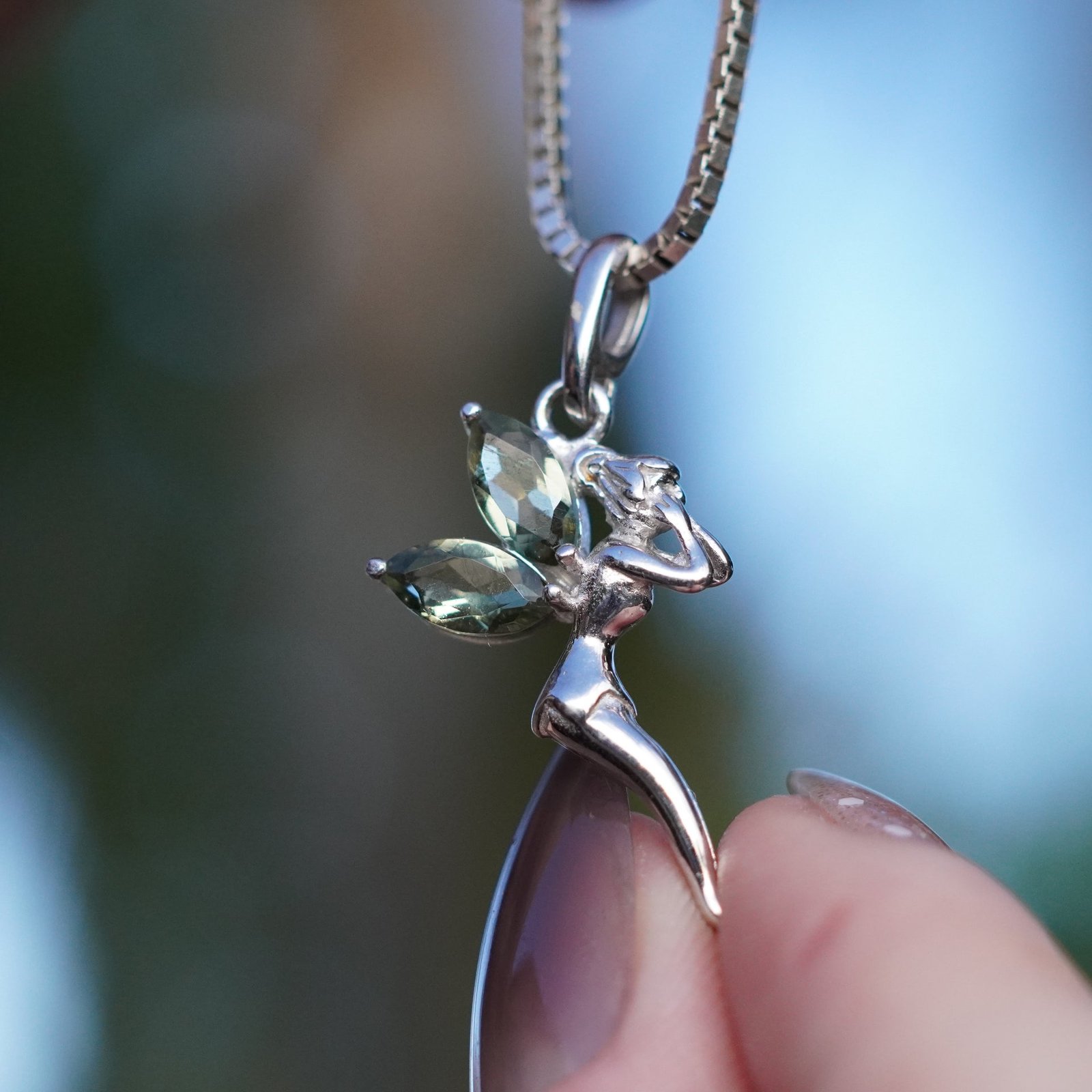 Enchanted Fairy Pendant with Dainty Moldavite Stone