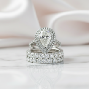 Eternity Double Halo Pear Cut 3-Pieces Wedding Set