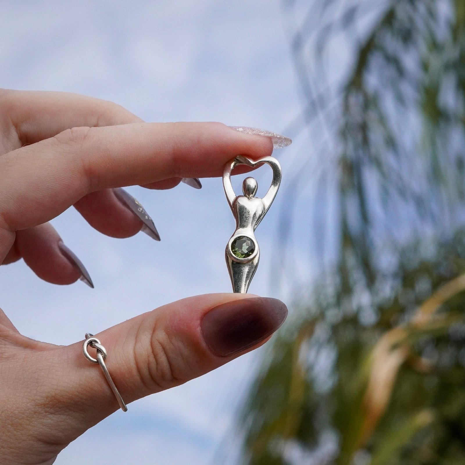 Facet Cut Moldavite Goddess Pendant – Sterling Silver Jewelry