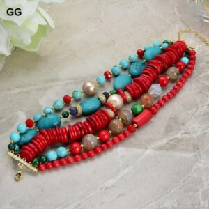 Five-Strand Beaded Bracelet Pearl Turquoise Coral Gems — Multicolor | KIMLUD