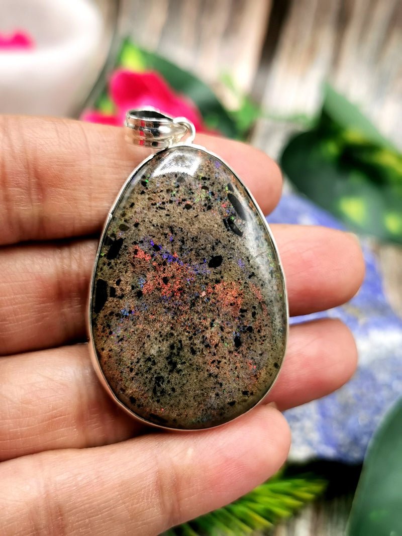 Flashy Black Matrix Opal Pendant in 925 Sterling Silver – crystal/gemstone jewelry |Mother’s Day/birthday/engagement/anniversary gift