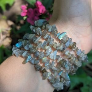 Flashy Labradorite Chip Beaded Gemstone Bracelet on Stretchy Cord