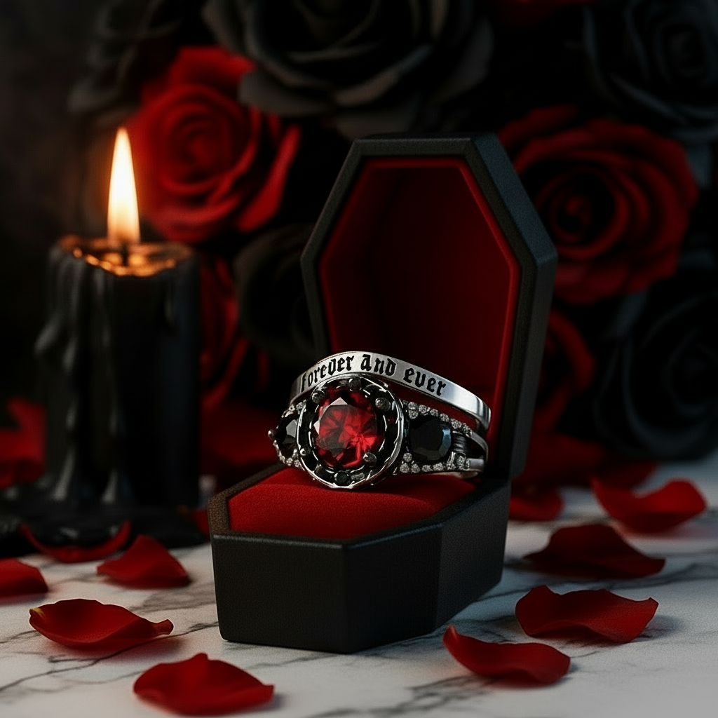 Forever And Ever Wedding Rings- 14k Rose Gold with Skulls Forever And Ever Wedding Rings- 14k Rose Gold with Skulls