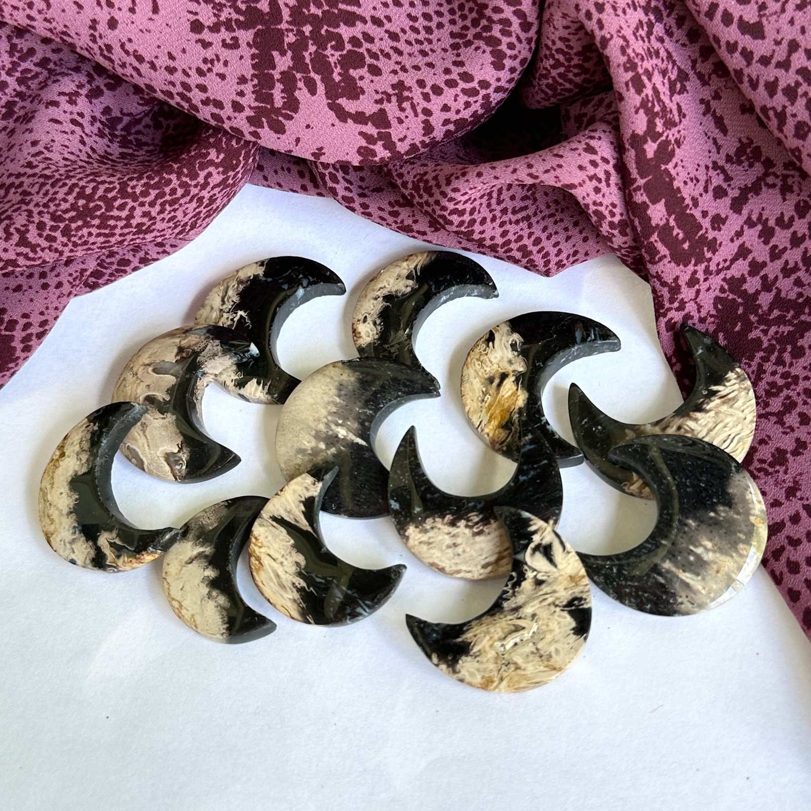 Fossilized Palm Root Crescent Moon Carvings – Ideal for Crafting Cabochon