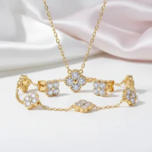 Four Clover Leaf Diamond Option Jewelry Set
