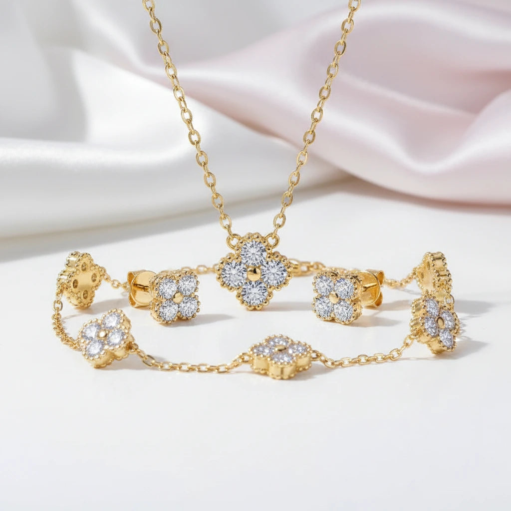 Four Clover Leaf Diamond Option Jewelry Set