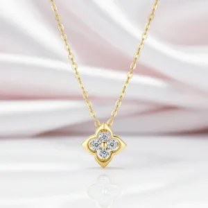 Four Leaf Clover Certified Moissanite Necklaces 18k Gold Overlay