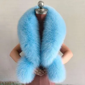 Fox Fur Scarf And Cuff Set 100 Percent Natural Luxury Draped For Winter — Light Azure | KIMLUD