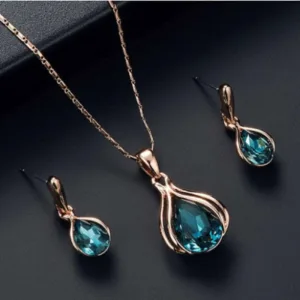 Geometric Zinc Alloy Jewelry Set Water Drop — Cobalt Blue | KIMLUD