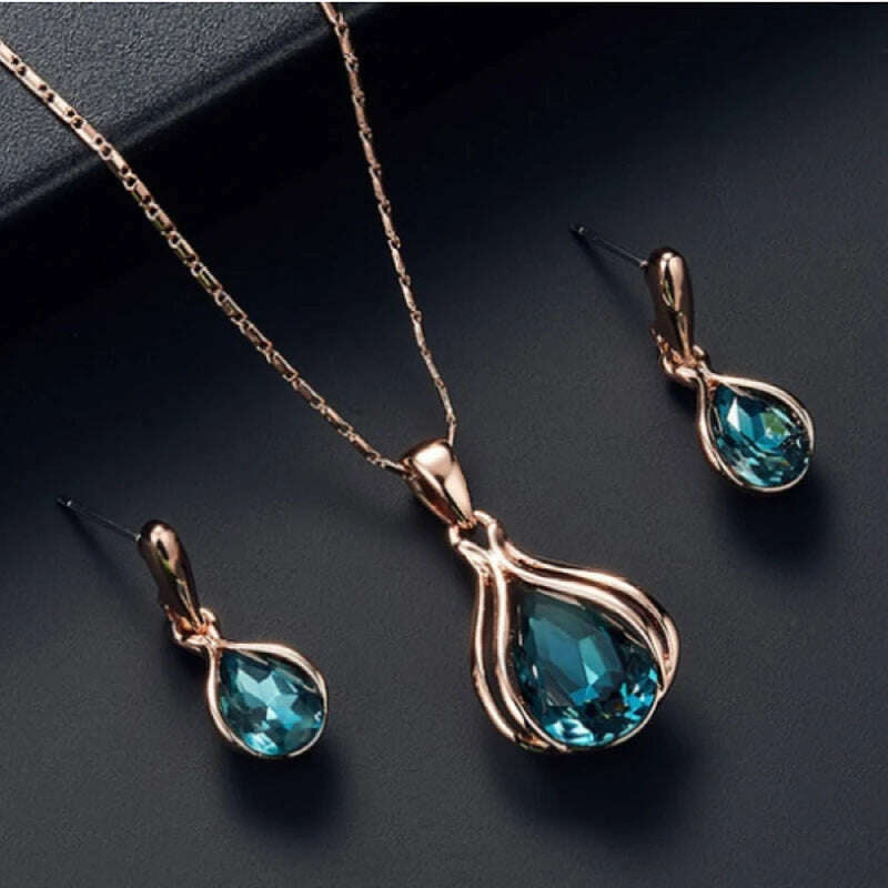 Geometric Zinc Alloy Jewelry Set Water Drop — Cobalt Blue | KIMLUD