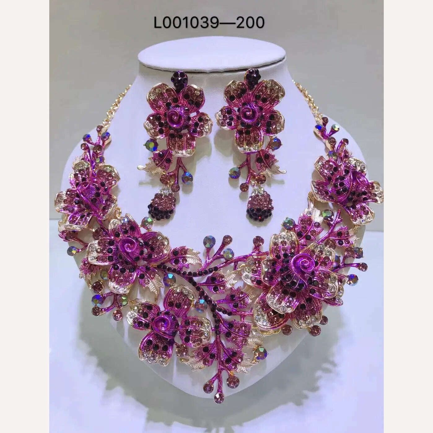 Gold Crystal Bridal Jewelry Sets With Necklace And Earrings In Sparkling Halo Design — Gold | KIMLUD