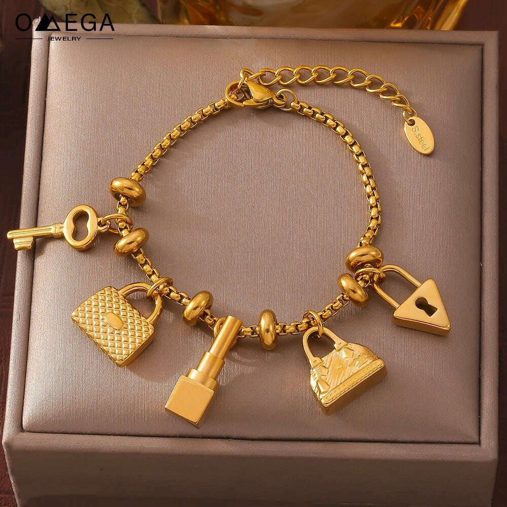 Gold-Plated Stainless Steel Charm Bracelet — Gold-Tone | KIMLUD
