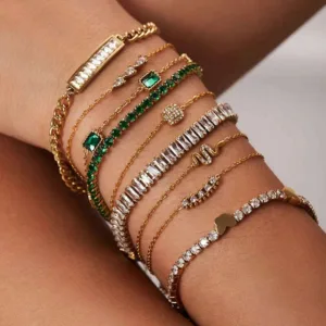 Gold Plated Stainless Steel Snake Butterfly Tennis-Link Chain Bracelet — Emerald Green | KIMLUD
