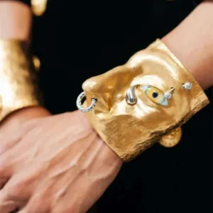 Gold-Tone Alloy Cuff Bracelet Exaggerated Eyes — Gold | KIMLUD
