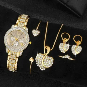 Gold-Tone Jewelry Set With Quartz Watch — Gold | KIMLUD