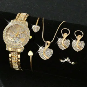 Gold-Tone Quartz Wristwatch Jewelry Set With Rhinestones And Pavé Accents — Gold | KIMLUD