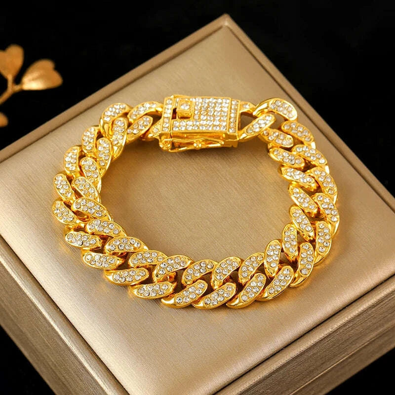 Gold Tone Stainless Steel Cuban Chain Bracelet Unisex — Gold | KIMLUD