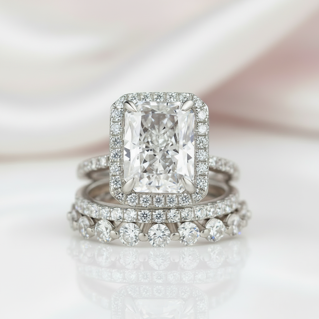 Gorgeous Halo Radiant Cut 3PC Wedding Ring Set