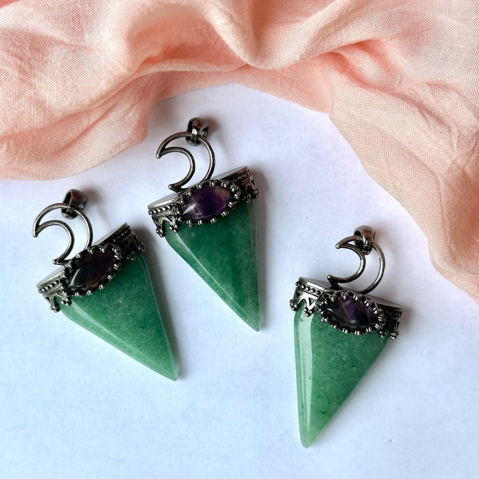 Green Aventurine Pendant with Amethyst Accent – Includes Necklace Cord