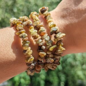 Green Garnet Tumbled Chip Gemstone Bracelet on Stretch Cord