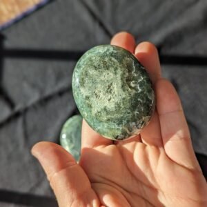 Green Prehnite Polished Stone with Epidote Inclusions