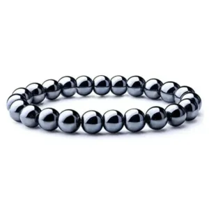Hematite Beaded Bracelet Elastic 18-19cm Length 6-12mm Beads Unisex — Gunmetal Black | KIMLUD