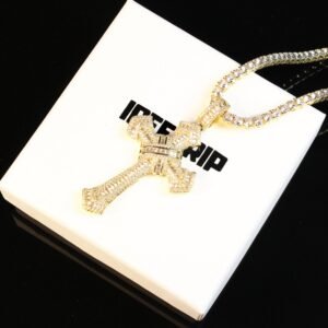 Iced Out Baguette Jesus Cross Necklace