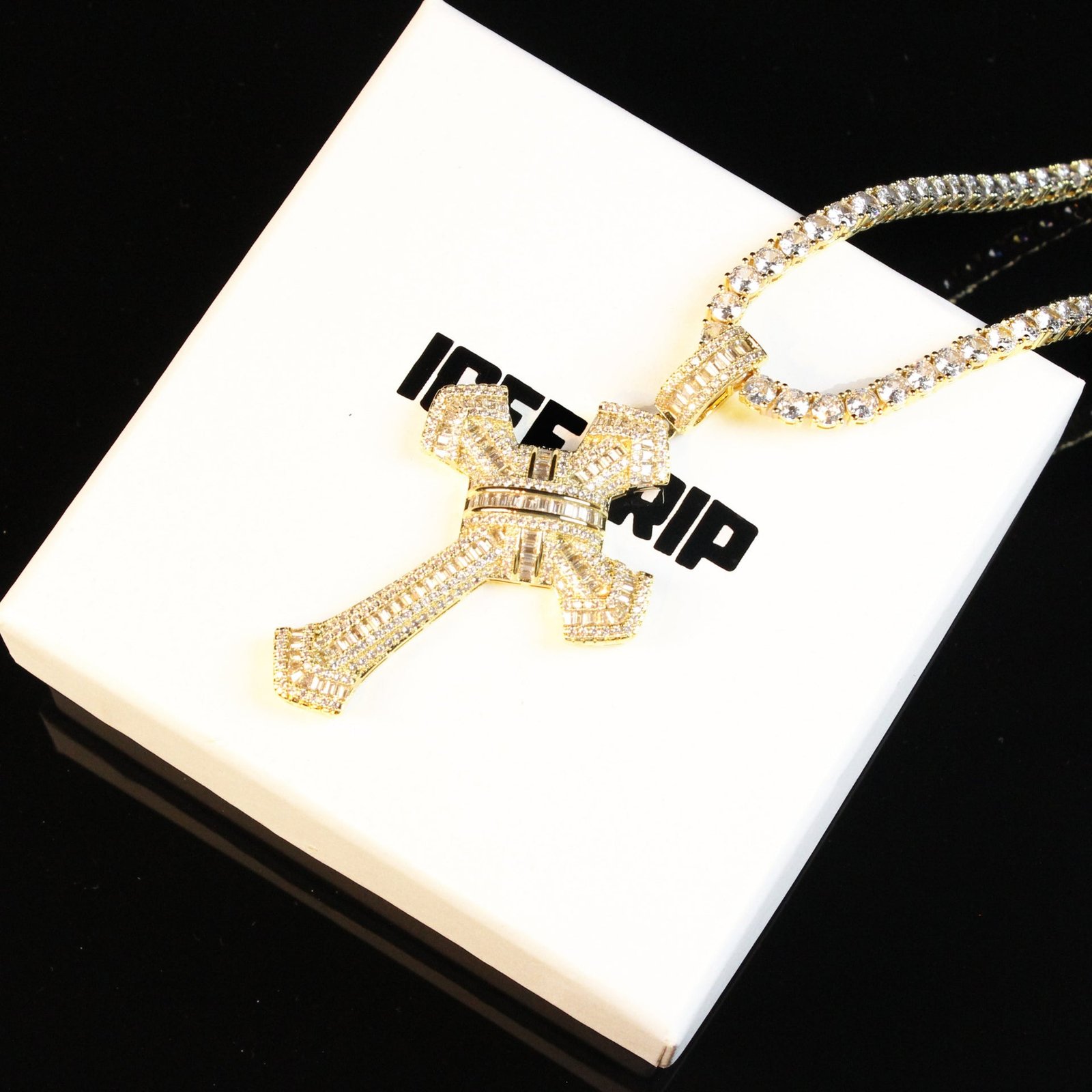 Iced Out Baguette Jesus Cross Necklace