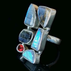 Labradorite & Garnet engagement ring made in 925 sterling silver - uniquely designed finger ring ideal for wedding engagement rings | gifts for her