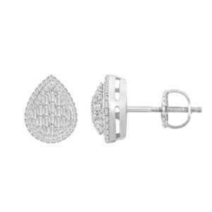 LADIES EARRING 1/2 CT ROUND/BAGUETTE DIAMOND 10K WHITE GOLD