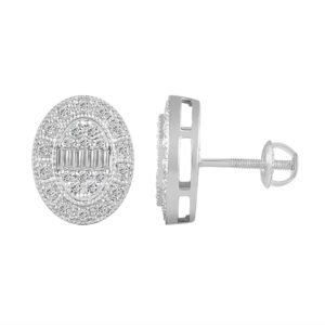 LADIES EARRING 1/2 CT ROUND/BAGUETTE DIAMOND 10K WHITE GOLD