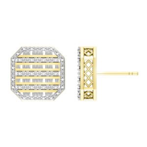 LADIES EARRING 1/2 CT ROUND/BAGUETTE DIAMOND 10K YELLOW GOLD