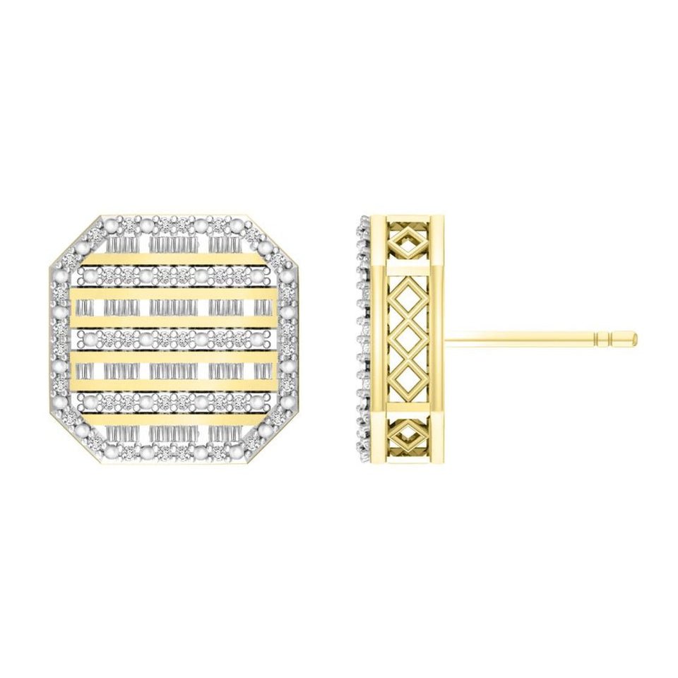 LADIES EARRING 1/2 CT ROUND/BAGUETTE DIAMOND 10K YELLOW GOLD