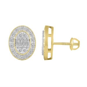 LADIES EARRING 1/2 CT ROUND/BAGUETTE DIAMOND 10K YELLOW GOLD