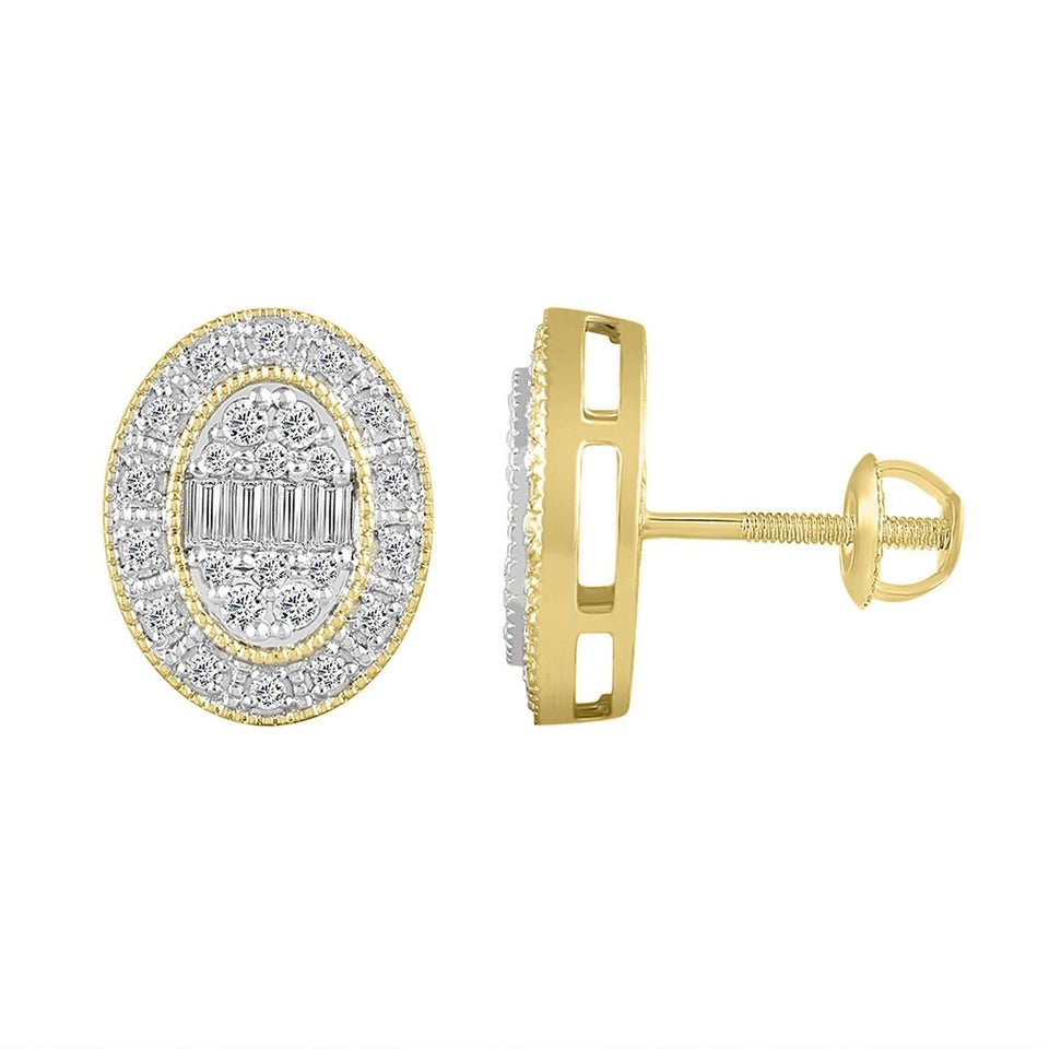 LADIES EARRING 1/2 CT ROUND/BAGUETTE DIAMOND 10K YELLOW GOLD