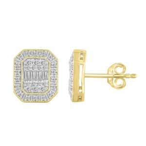 LADIES EARRING 1/2 CT ROUND/BAGUETTE DIAMOND 10K YELLOW GOLD