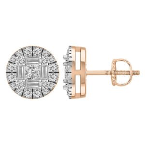 LADIES EARRING 1/2 CT ROUND/BAGUETTE/PRINCESS DIAMOND 10K ROSE GOLD