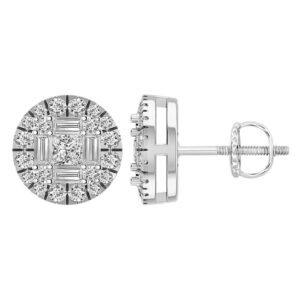LADIES EARRING 1/2 CT ROUND/BAGUETTE/PRINCESS DIAMOND 10K WHITE GOLD