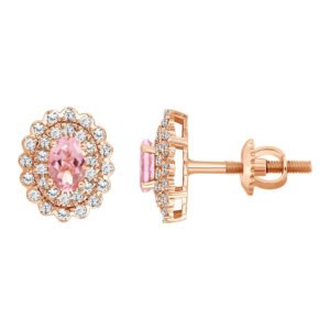 LADIES EARRING 1/2 CT ROUND/PEACH MORGANITE DIAMOND 10K ROSE GOLD (CENTER - 3/4)