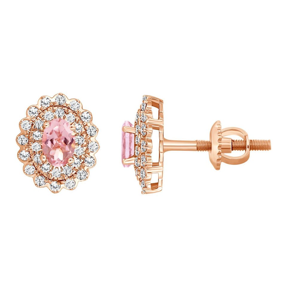 LADIES EARRING 1/2 CT ROUND/PEACH MORGANITE DIAMOND 10K ROSE GOLD (CENTER – 3/4)
