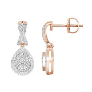 LADIES EARRING 1/3 CT ROUND/BAGUETTE DIAMOND 10K ROSE GOLD