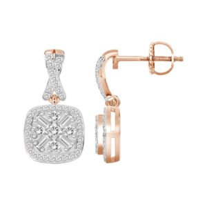 LADIES EARRING 1/3 CT ROUND/BAGUETTE DIAMOND 10K ROSE GOLD