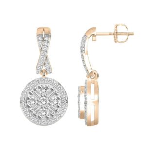 LADIES EARRING 1/3 CT ROUND/BAGUETTE DIAMOND 10K ROSE GOLD