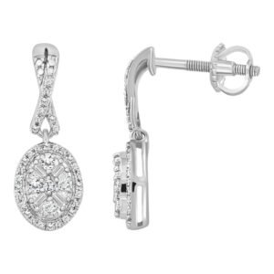 LADIES EARRING 1/3 CT ROUND/BAGUETTE DIAMOND 10K WHITE GOLD