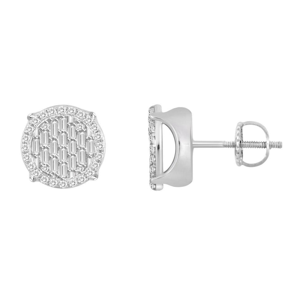 LADIES EARRING 1/3 CT ROUND/BAGUETTE DIAMOND 10K WHITE GOLD