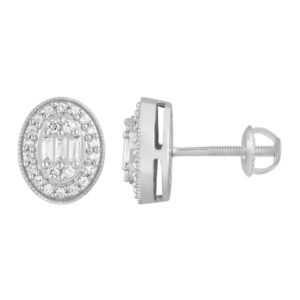 LADIES EARRING 1/3 CT ROUND/BAGUETTE DIAMOND 10K WHITE GOLD