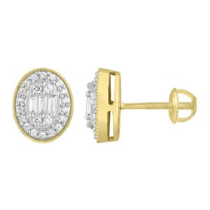 LADIES EARRING 1/3 CT ROUND/BAGUETTE DIAMOND 10K YELLOW GOLD
