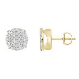 LADIES EARRING 1/3 CT ROUND/BAGUETTE DIAMOND 10K YELLOW GOLD