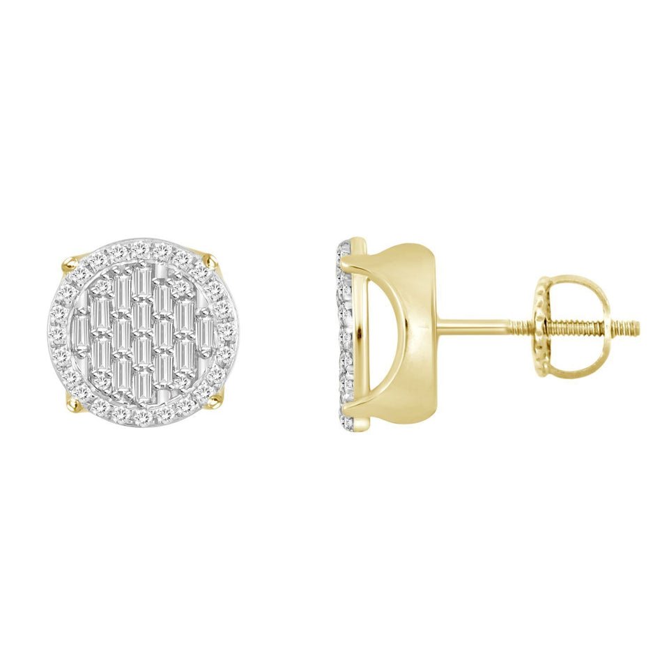 LADIES EARRING 1/3 CT ROUND/BAGUETTE DIAMOND 10K YELLOW GOLD