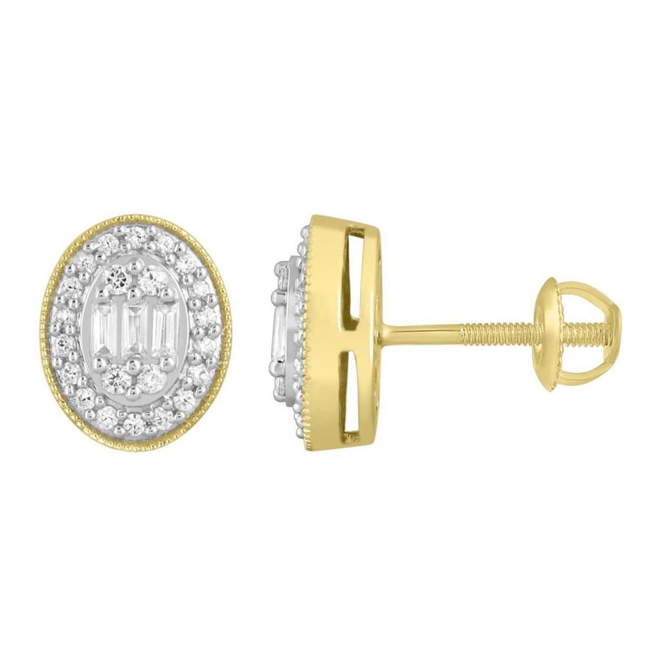 LADIES EARRING 1/3 CT ROUND/BAGUETTE DIAMOND 10K YELLOW GOLD